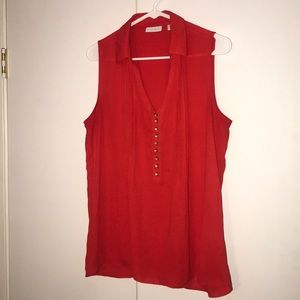 Red button up sleeveless blouse